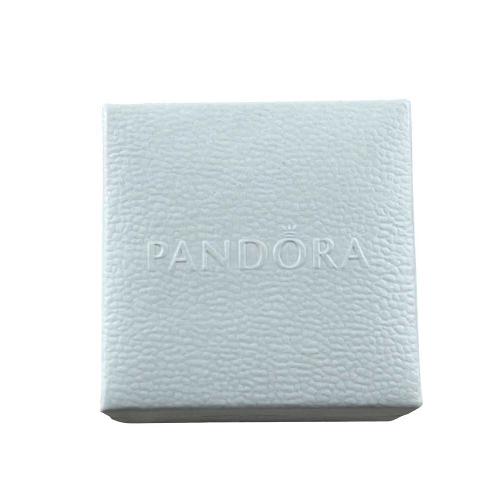Pandora White Textured Faux Leather‎ Jewelry Gift Box Black Velvet Interior Logo